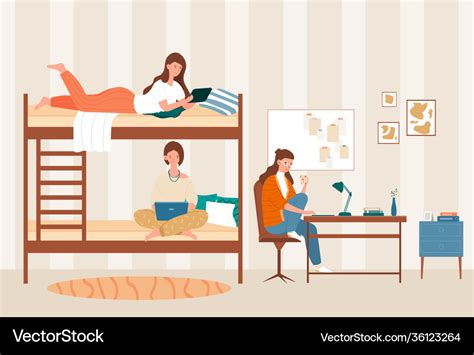 female dormitory roommates live together vector image
