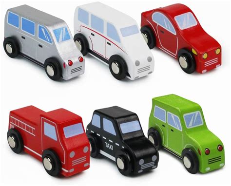 Symiu Wooden Toy Cars Mini Vehicles Kids Car Set Educational Toy 6