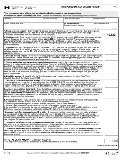 Fillable Td1 Federal 2019 2020 Fill And Sign Printable Template