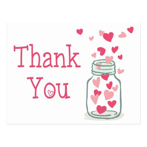 Thank You Pink Hearts Vintage Mason Jar Love Postcard Zazzle