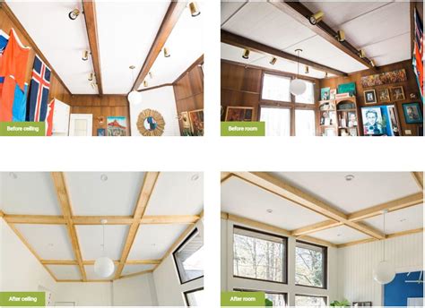 With more wood of course this time we chose to create a coffered ceiling to hide the now the next step was to install the bead board inserts over the remainder of the damaged ceiling. How to Install Coffered Ceilings | Think Wood