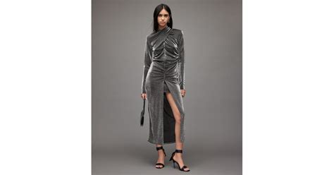 Allsaints Synthetic Ayla Metallic Dress In Silver Gray Lyst