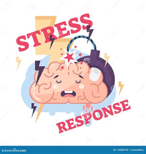 Brain Character Under Pressure Vector Illustration Stress Impulse And