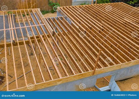 House Framing Floor Construction Showing Joists Trusses Stock Photo