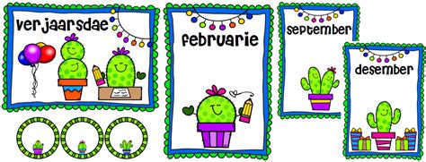 Kaktus Verjaarsdag Kalender Met Naambordjies Vir Klaskamer Dekor Teacha