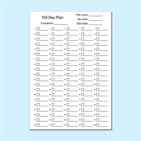 100 Day Challenge Planner Simple Calendar Goal Progress Etsy