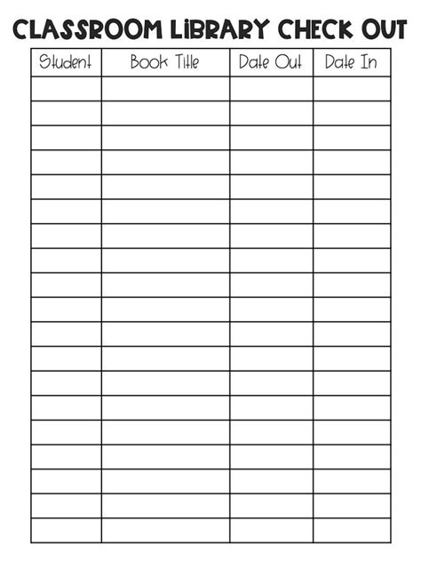 Classroom Library Checkout Template For Manual Library Book Checkout