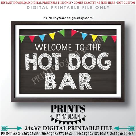 Hot Dog Bar Sign Backyard Barbeque Bbq Printable 24x36 Etsy Hot Dog