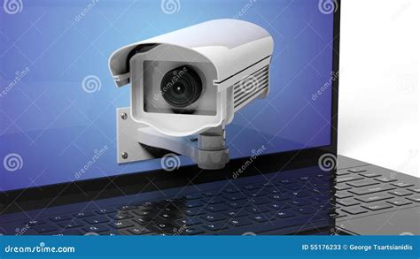 Security Surveillance Camera On Laptop Stock Illustration