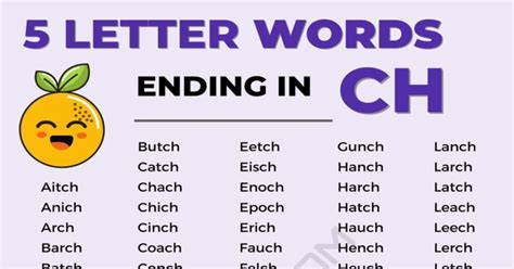 244 Useful Examples Of 5 Letter Words Ending In Ch In English • 7esl