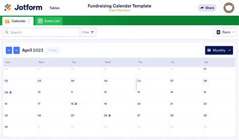 Fundraising Calendar Template Jotform Tables