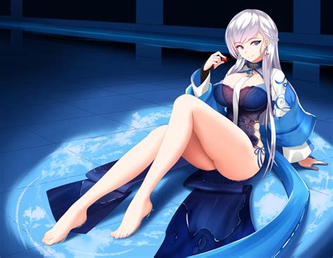 rule 34 ass azur lane barefoot belfast azur lane big breasts blue clothing blue eyes feet