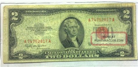 1953c U S 2 Dollar Bill Red Stamp