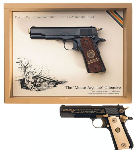 Two Commemorative Semi Automatic Pistols A Colt World War I Ch Rock
