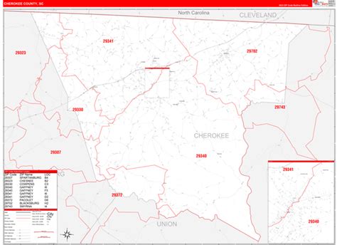 Cherokee County Sc 5 Digit Zip Code Maps Red Line