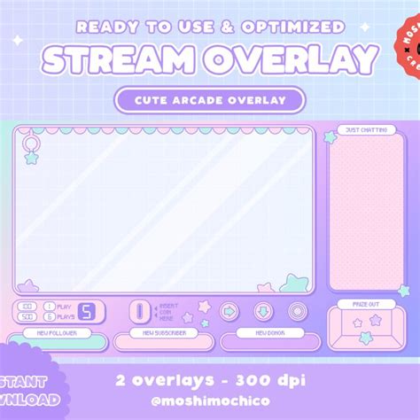 Twitch Stream Overlay Cute Iridescent Rainbow Star Arcade Crane Machine