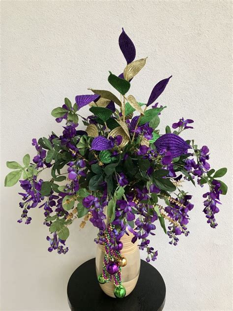 Exquisite and luxury silk flowers and natural to the last detail for gorgeous everlasting flower arrangements. Mardi Gras Floral Arrangement | Mardi gras centerpieces ...