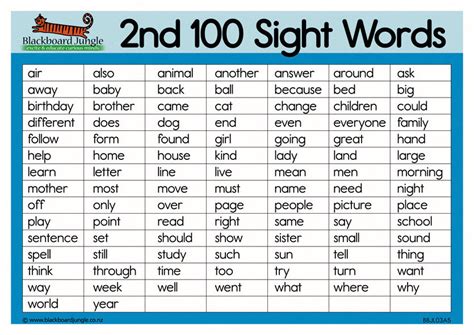 100 Sight Words Printable