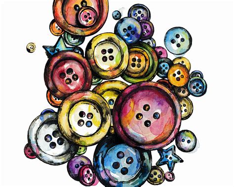 Print Of Buttons Watercolor Illustration Button Painting Colorful