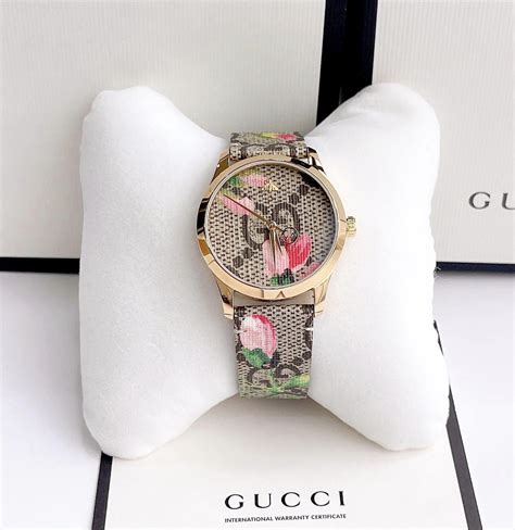 Gucci G Timeless Pink Blooms Print Dial Leather Ya1264038 38mm Đồng