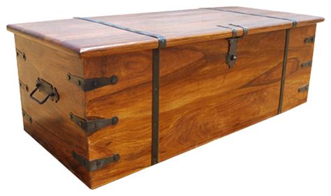 Kokanee Large Solid Wood Storage Trunk Coffee Table Chest Traditional