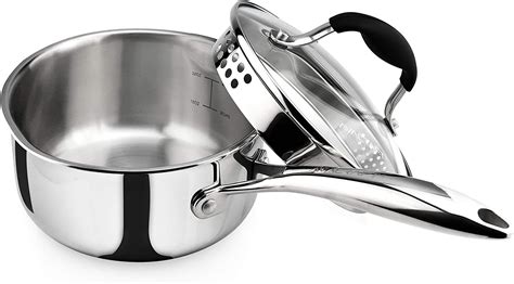 Avacraft Stainless Steel Saucepan With Glass Lid Strainer Lid Two