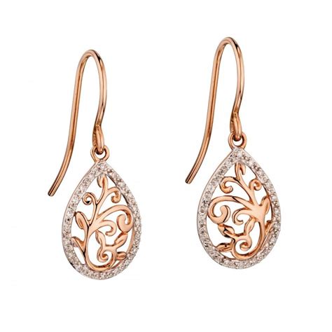 Elements Gold Rose Gold Baroque Diamond Drop Earrings GE2137