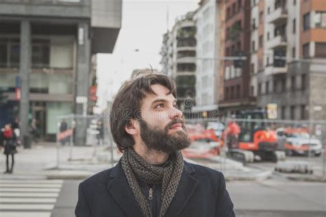 Young Handsome Bearded Man Posing In The City Streets Stock Image