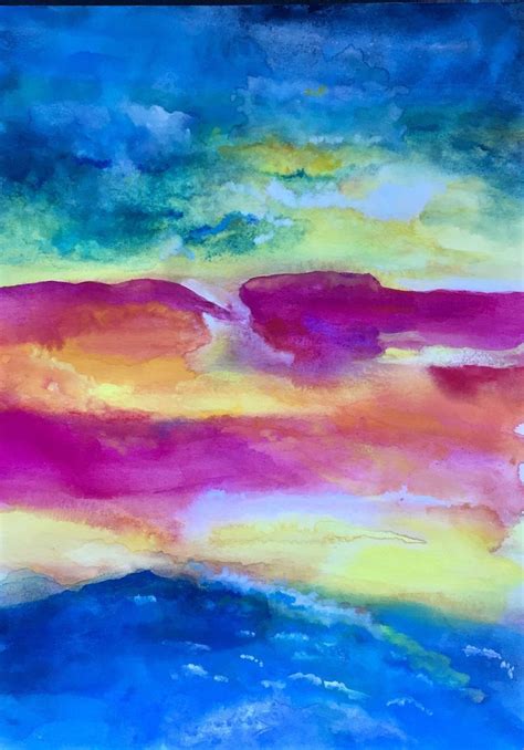 Neon Sun20 Original Watercolor Painting Abstract And Unique 11x15