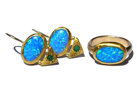 Large Gold Blue Opal Ring 24k Solid Gold Opal Ring 14k Gold Etsy