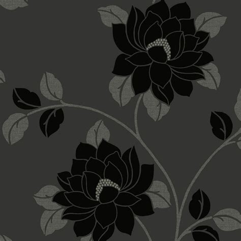 Lola Black Floral Wallpaper Departments Diy At Bandq Black Floral