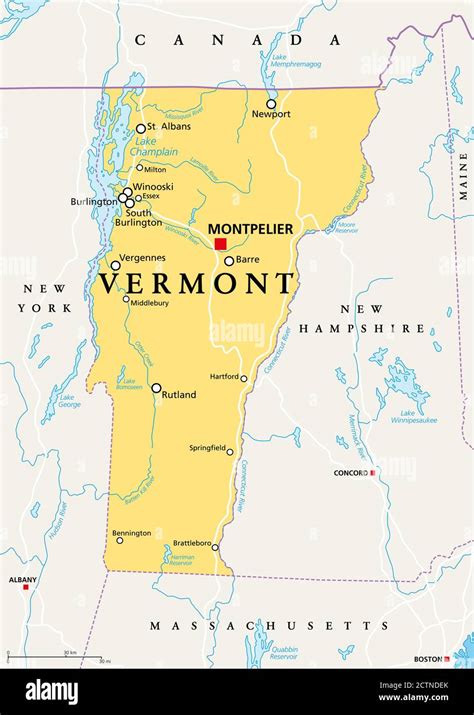 Vermont Vt Political Map With Capital Montpelier Borders Cities