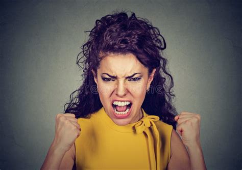 Portrait Of Young Angry Woman Screaming Stock Image Image Of Head Gray 89153185