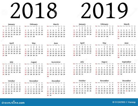 Printable Yearly Calendar 2018 2019