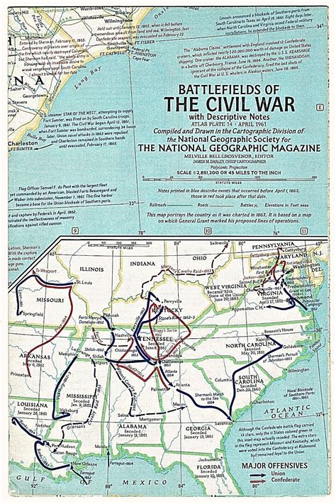 1961 4 April Map Battlefields Of The Civil War National Geographic B