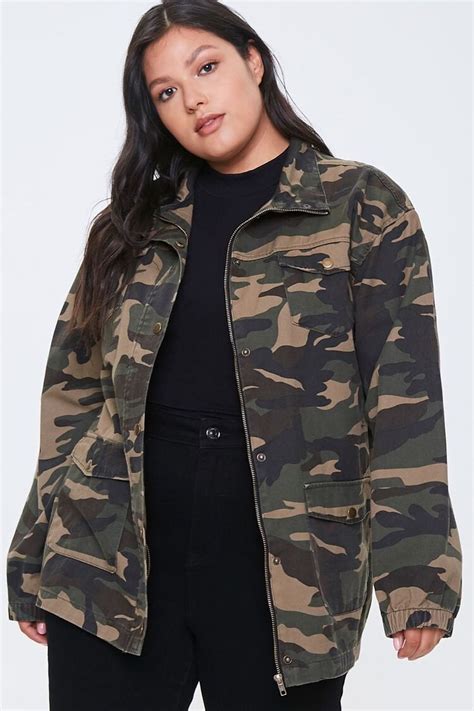 plus size camo zip up jacket forever 21 in 2020 plus size fall outfit camo jacket women