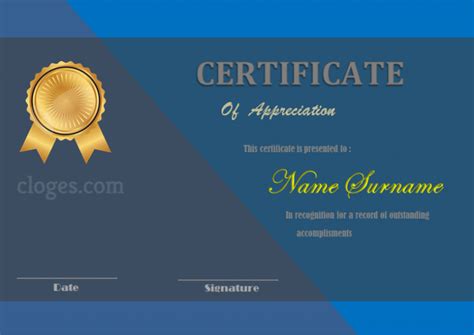 Blue Design Ms Word Certificate Of Appreciation Template