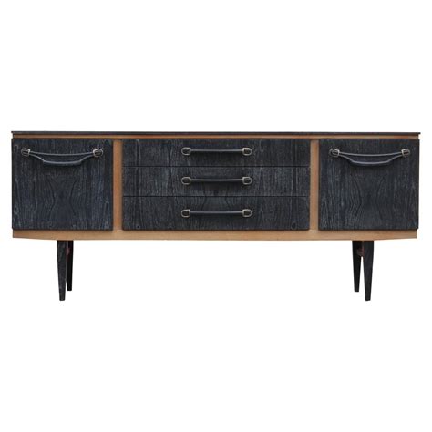 Mid Century Modern Two Toned Cerused Black And Natural Wood Credenza