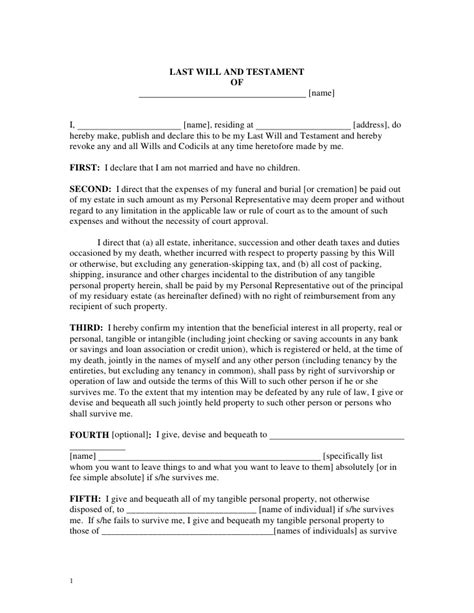 Your last will and testament. Free Printable Last Will And Testament Form (GENERIC)