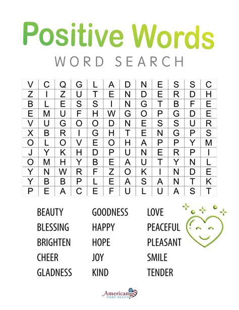 Positive Words Word Search Puzzle For People With Dementia Easy