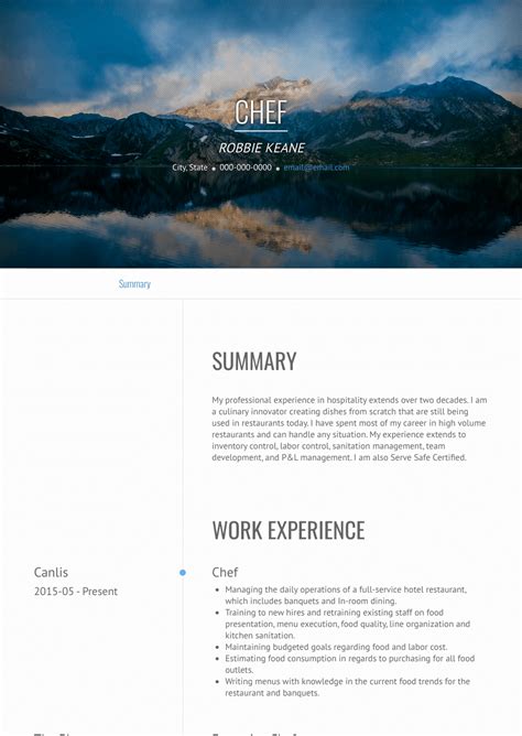 The job description and duties. Chef - Resume Samples and Templates | VisualCV