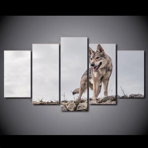 Buy 5 Piece Hd Printed Wild Wolf Animal Framed Wall
