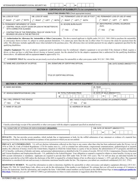 Va Form 21 4502 Application For Automobile Or Other Conveyance And Adaptive Equipment Under