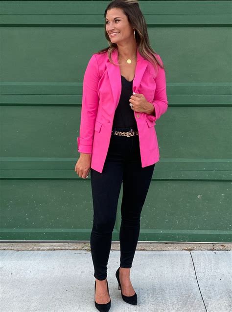 Hot Pink Shirt Outfit Pink Blazer Outfits Blue Jean Outfits Blazer