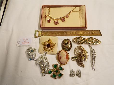 A Mixed Selection Of Vintage Costume Jewellery Brooches To Include
