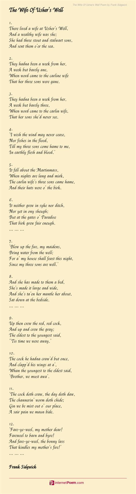 The Wife Of Ushers Well Poem By Frank Sidgwick