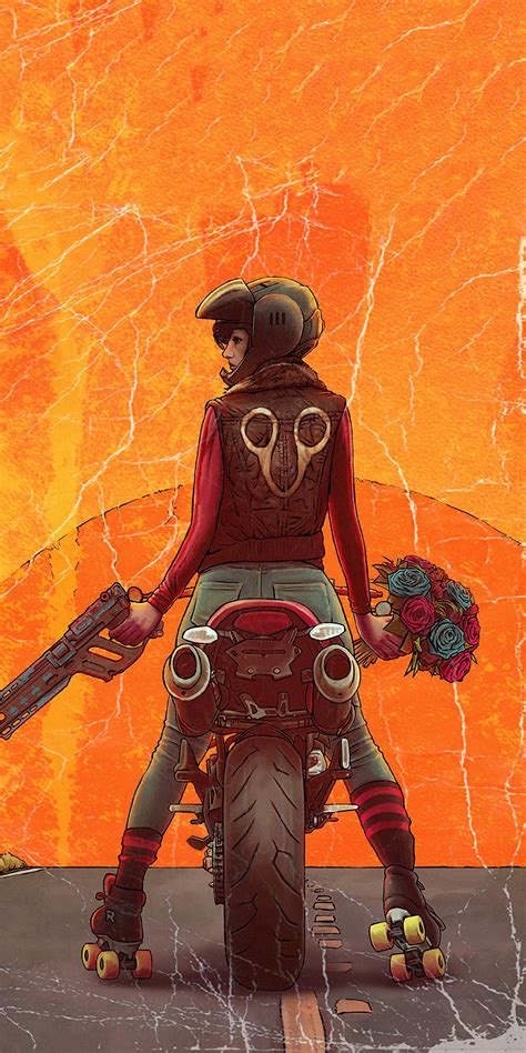 1080x2160 Biker Girl With Gun And Roses One Plus 5thonor 7xhonor View