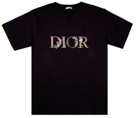Dior Flowers Embroidered T Shirt Black Ss21