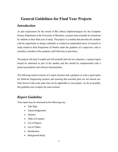 General Guidelines For Final Year Projects Introduction