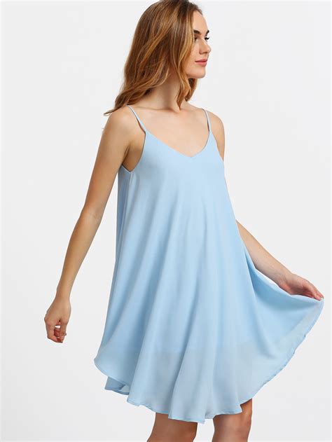 Light Blue Spaghetti Strap Asymmetrical Shift Dress Sundresses Shein